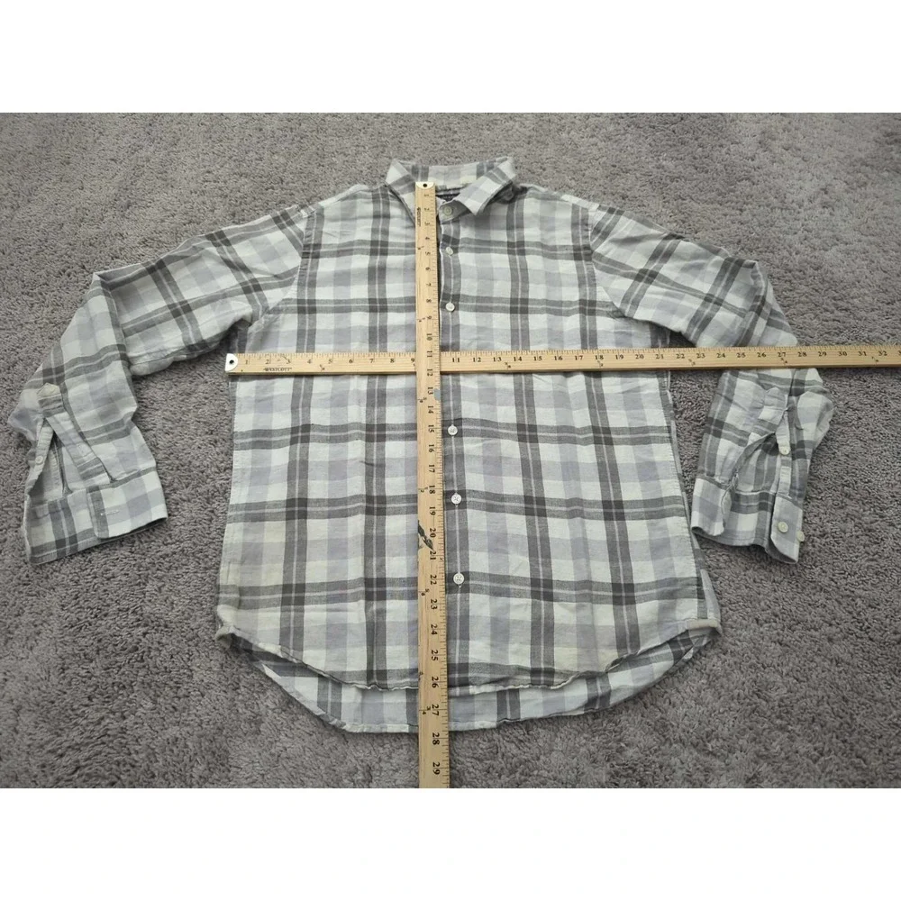 Banana Republic Button Up Shirt Mens Medium Gray Plaid Long‎ Sleeve Linen Blend